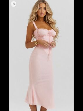 HOUSE OF CB 'Syrah' Soft Peach Lace Back Midi Dress/Size XS(Plus)-US 2-4 $255